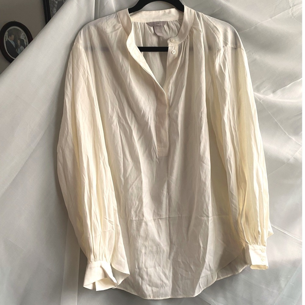Silky Oversized Peasant Cream Tunic Top Blouse Medium Boho Feminine Victorian‎